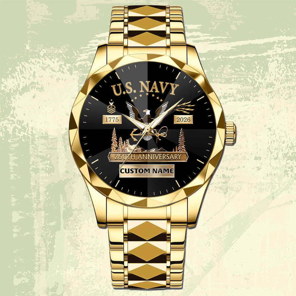 Navy Rating - Personalized US Soldier/ Veteran With Name, Rank And Year Gentleman Crystal Metal Watch - 1777334402