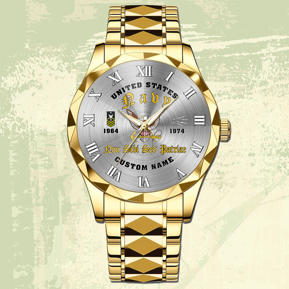 Navy Rating - Personalized US Soldier/ Veteran With Name, Rank And Year Gentleman Crystal Metal Watch - 17760384