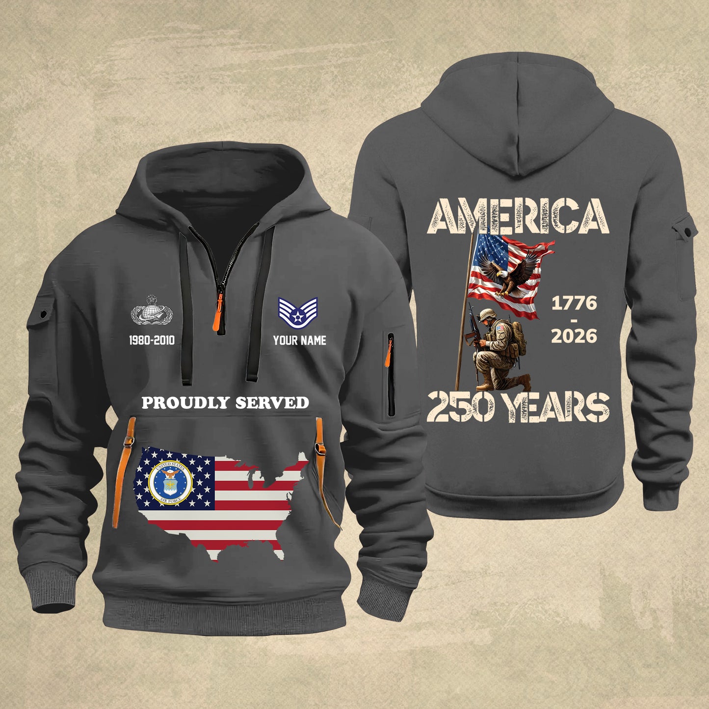 Air Force Badge - Personalized America 250 Years Zip Hoodie Multicolor, Custom U.S. Soldier Branch Hoodie, Happy Independence Day, 4th Of July Zip Hoodie - 1769040002