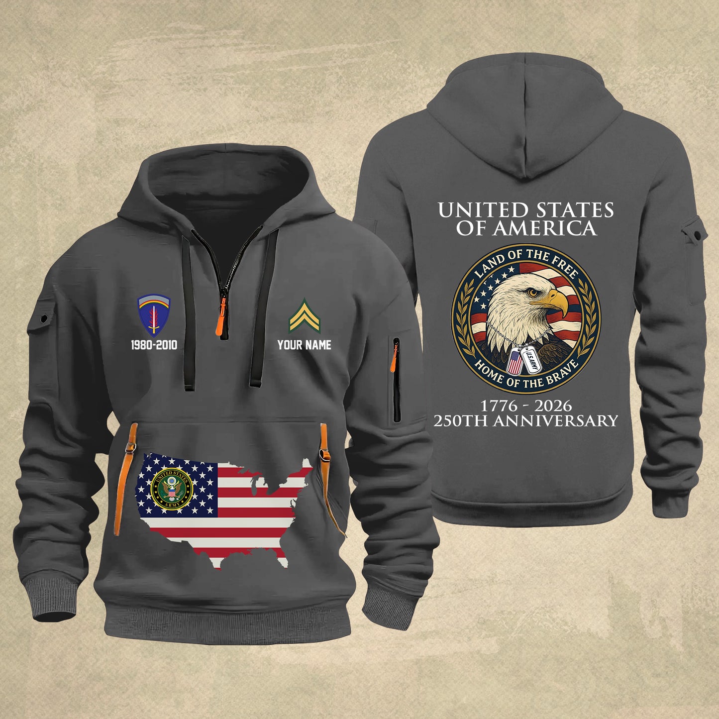 Army Division - Personalized 250th America Anniversary Zip Hoodie Multicolor, Land Of The Free Home Of The Brave Zip Hoodie, Custom Military Branch Hoodie - 17691264