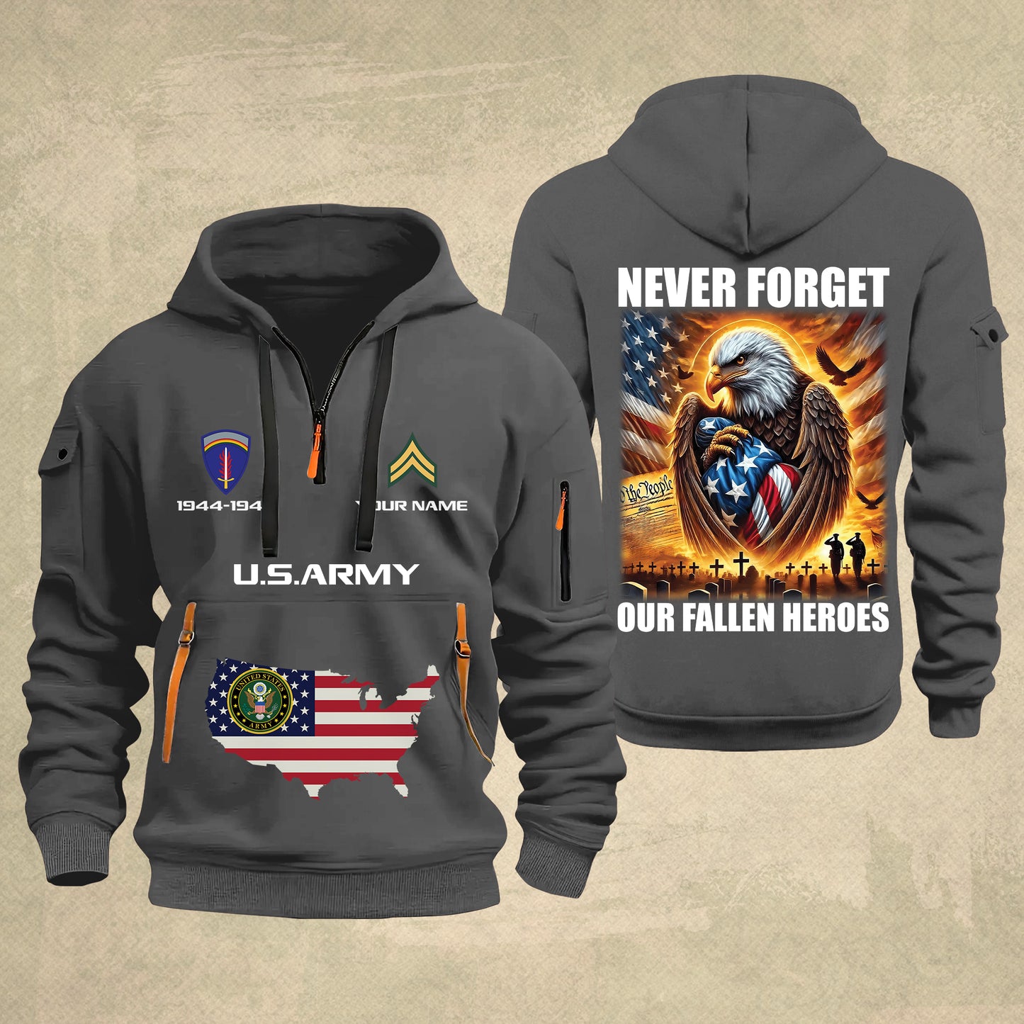 Army Division - Never Forget Our Fallen Heroes 250th USA – Personalized Zip Hoodie Multicolor, 4th of July Zip Hoodie Multicolor, Custom Military Zip Hoodie Multicolor - 17692128