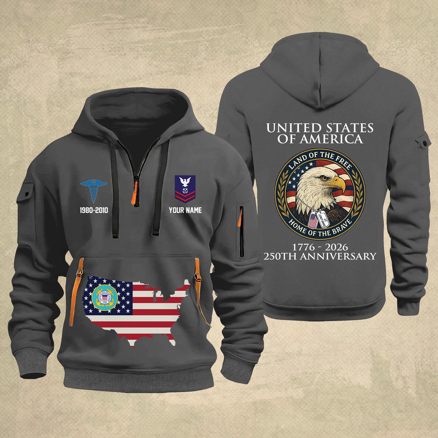 Coast Guard Rating - Personalized 250th America Anniversary Zip Hoodie Multicolor, Land Of The Free Home Of The Brave Zip Hoodie, Custom Military Branch Hoodie - 17691264