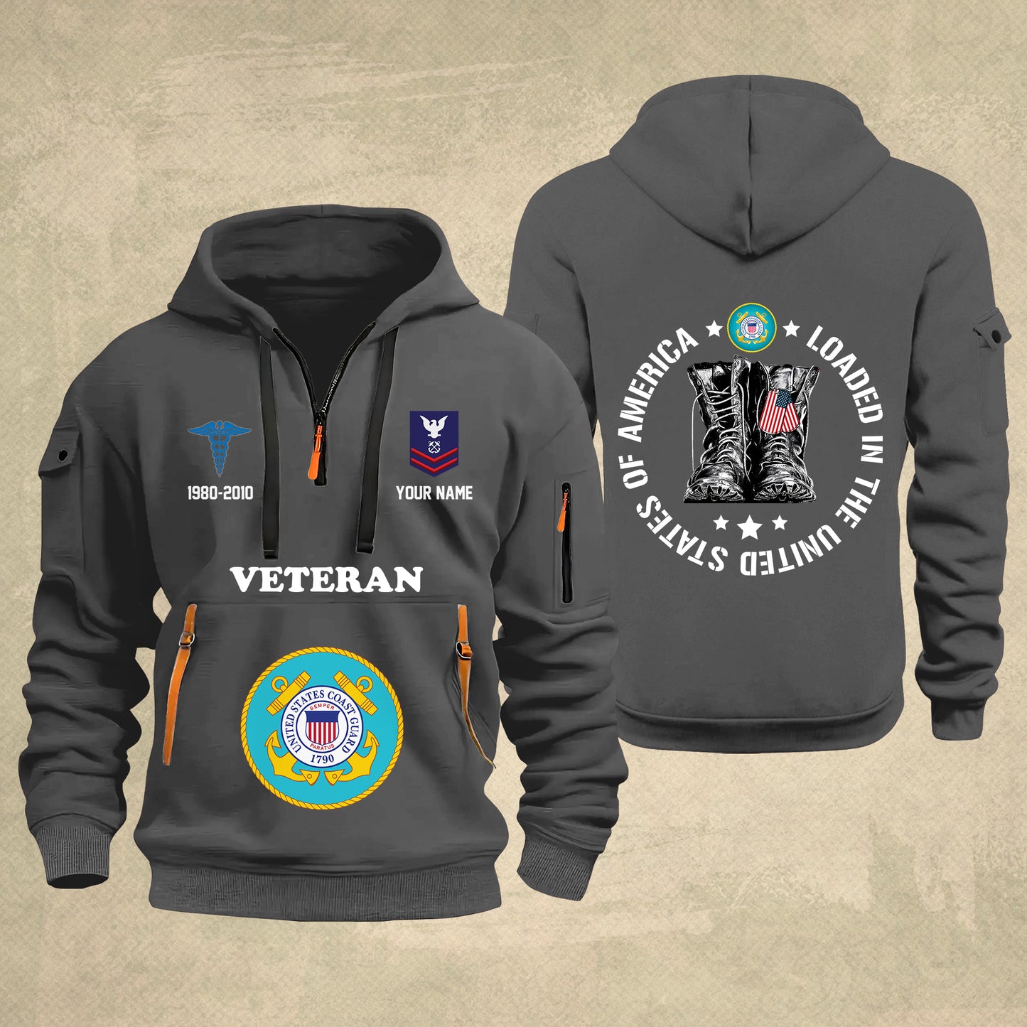 Coast Guard Rating - Personalized U.S. Military Zip Hoodie Multicolor With American Flag – Custom Veteran Hoodie – Independence Day Hoodie - 17689536
