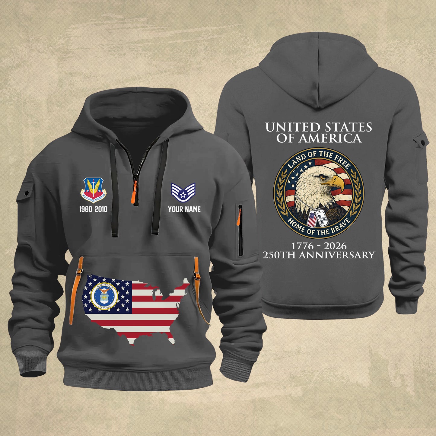 Air Force Command - Personalized 250th America Anniversary Zip Hoodie Multicolor, Land Of The Free Home Of The Brave Zip Hoodie, Custom Military Branch Hoodie - 17691264