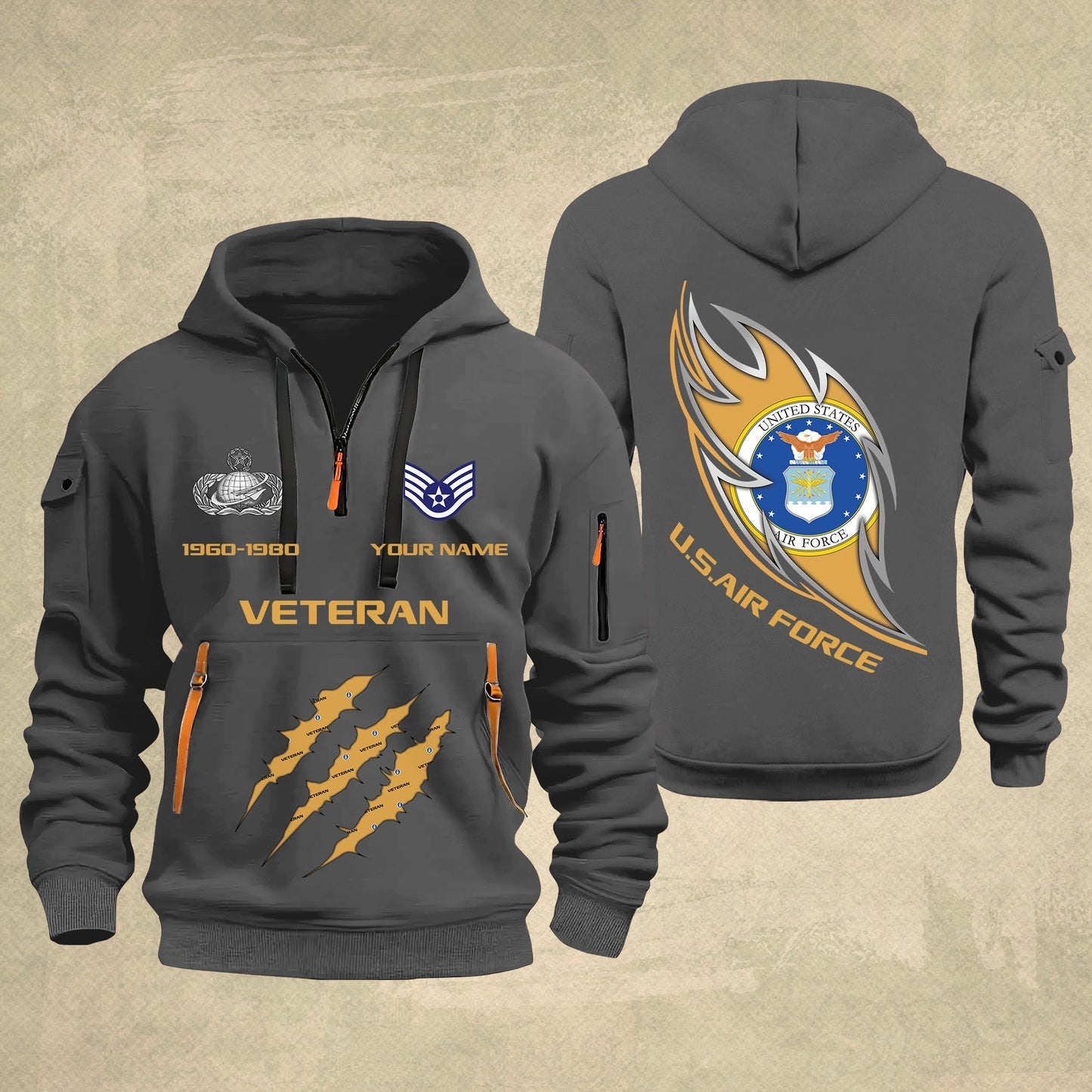 Air Force Badge - Personalized US Soldier/ Veteran With Name And Rank Zip Hoodie Multicolor - 17361216