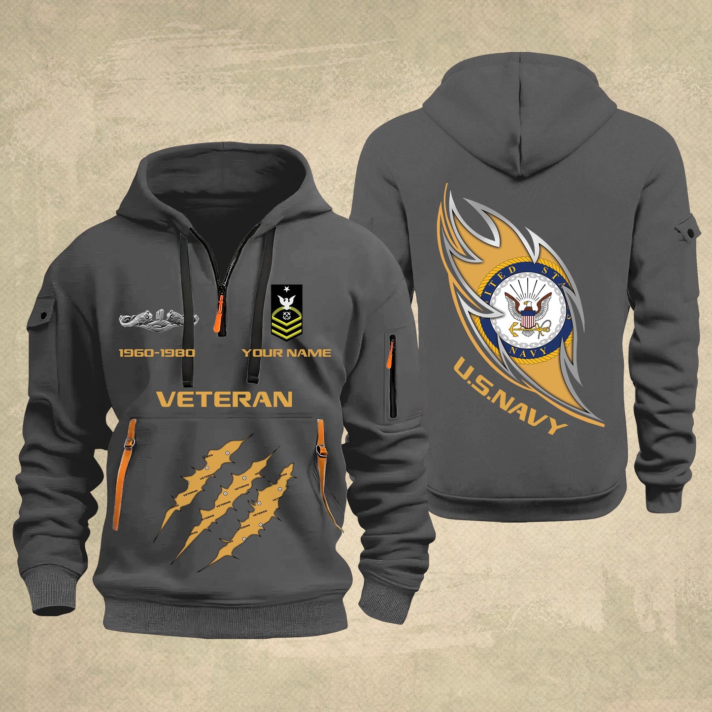 Navy Badge - Personalized US Soldier/ Veteran With Name And Rank Zip Hoodie Multicolor - 17361216