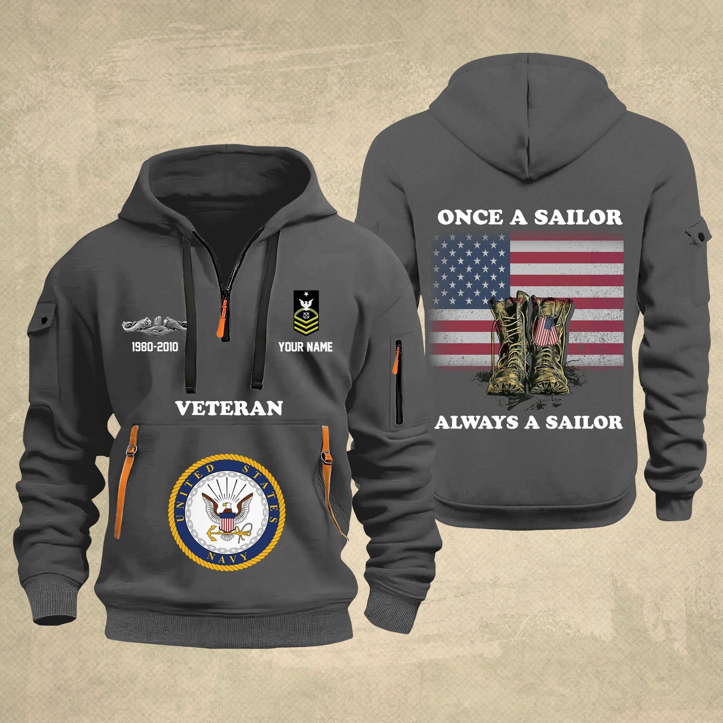 Navy Badge - Personalized US Soldier/ Veteran With Name And Rank Zip Hoodie Multicolor - 17044128