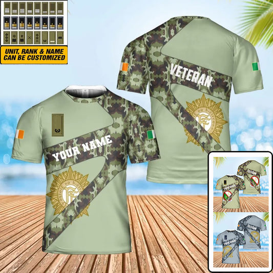 Personalized Ireland Soldier/ Veteran Camo With Name And Rank T-shirt 3D Printed  - 3001240001