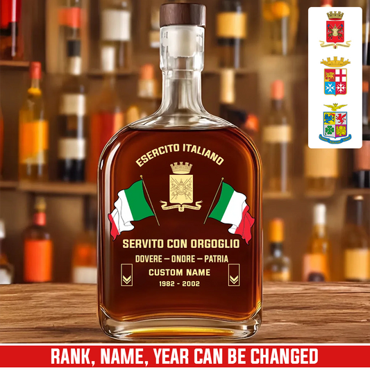 Personalized Italia Soldier/ Veteran With Rank, Name And Year Whiskey Bottle Glass - 17781984