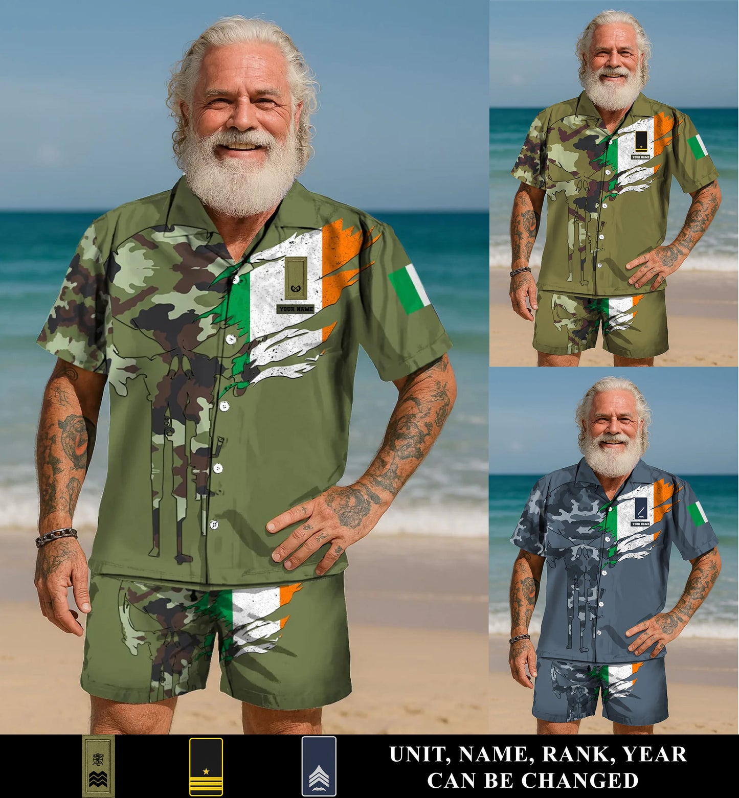 Personalized Ireland Soldier/ Veteran Camo With Rank Combo Hawaii Shirt + Short 3D Printed - 16989696