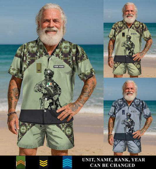 Personalized Ireland Soldier/ Veteran Camo With Rank Combo Hawaii Shirt + Short 3D Printed - 17023392