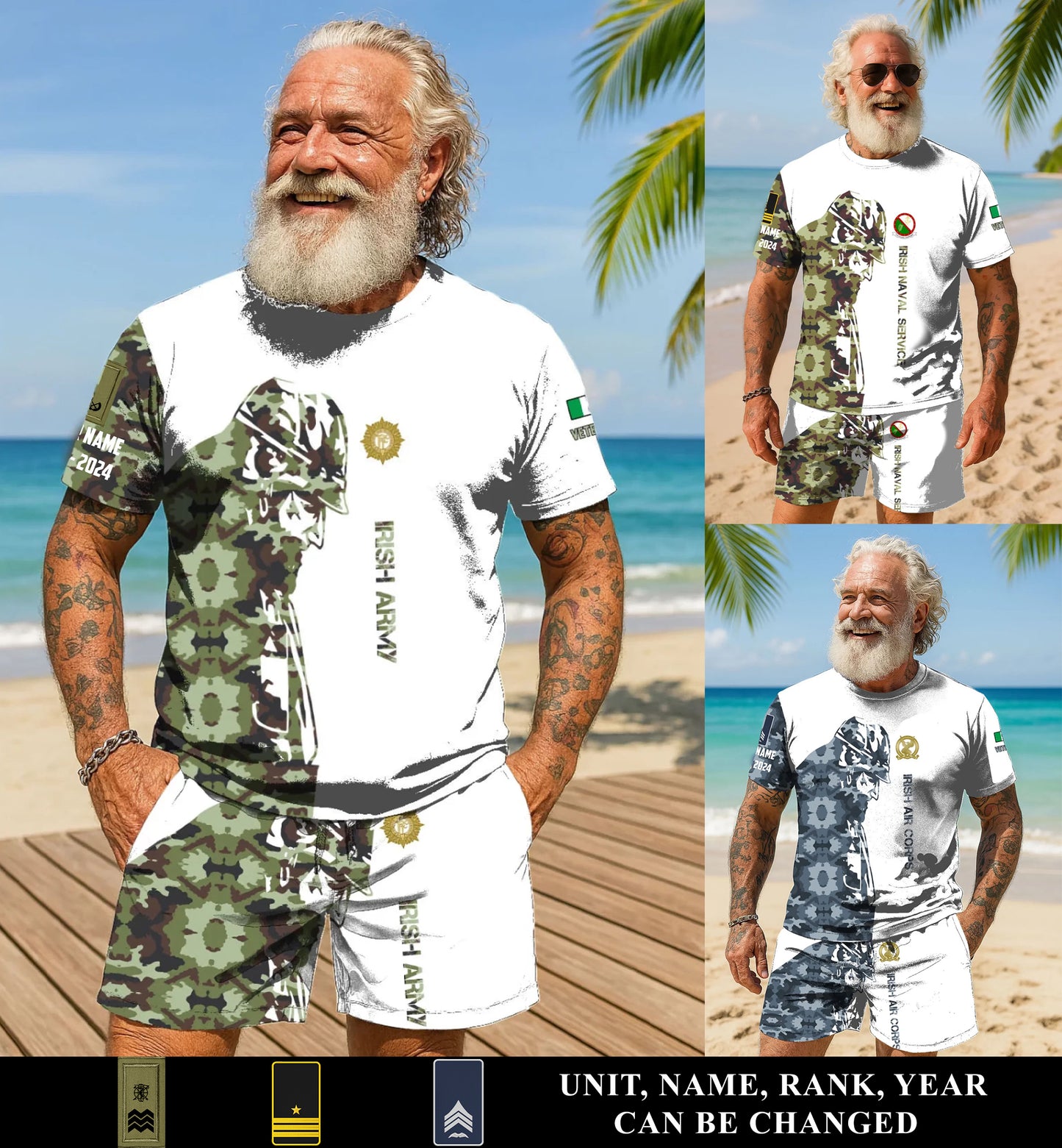 Personalized Ireland Soldier/ Veteran Camo With Name, Year And Rank Combo T-Shirt + Short 3D Printed - 17262720