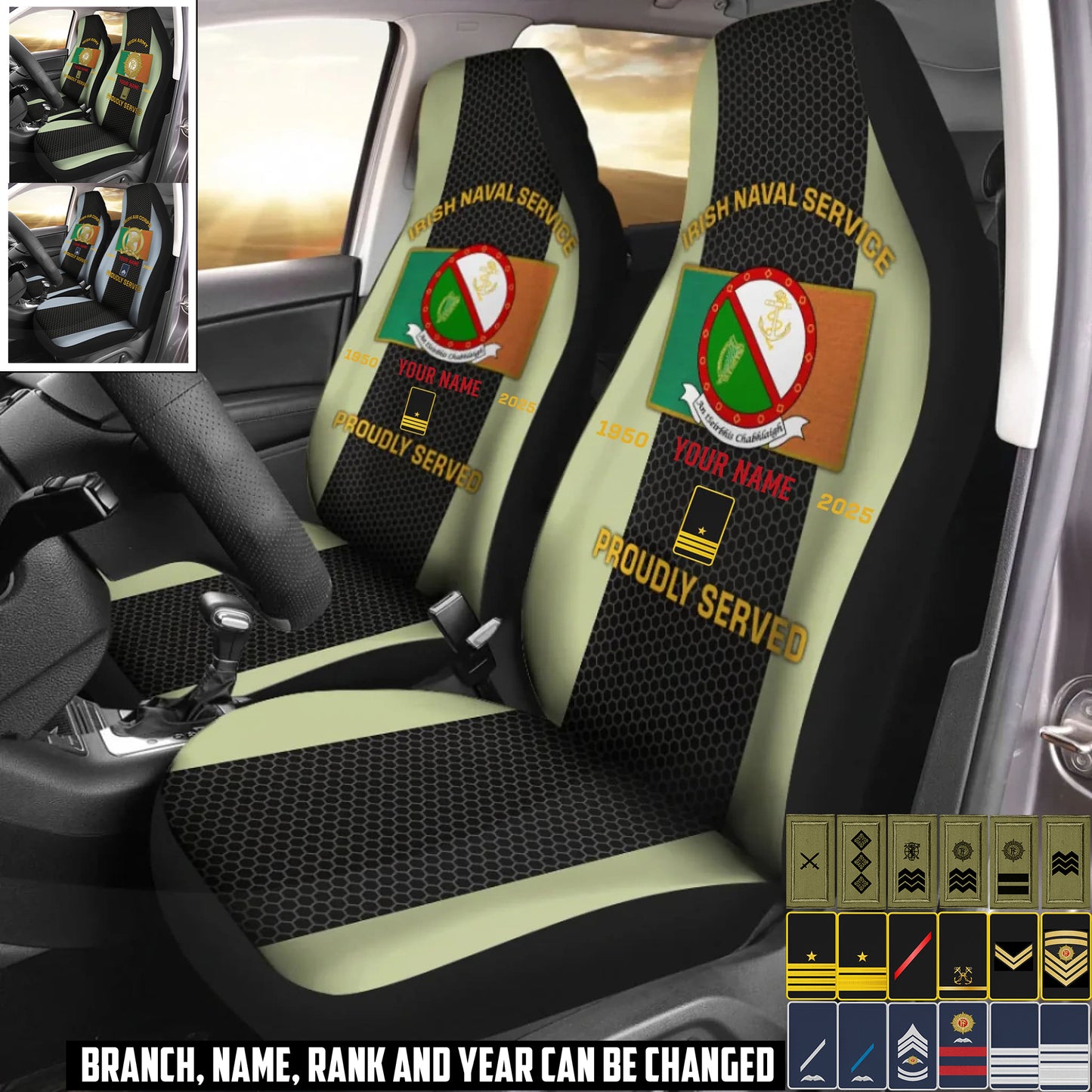 Personalized Ireland Soldier/ Veteran Camo With Name, Year And Rank Car Seat Covers 3D Printed - 17427744