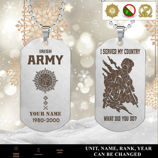 Personalized Ireland Soldier/Veteran with Rank, Name & Year Dog Tag Necklace - 17639424