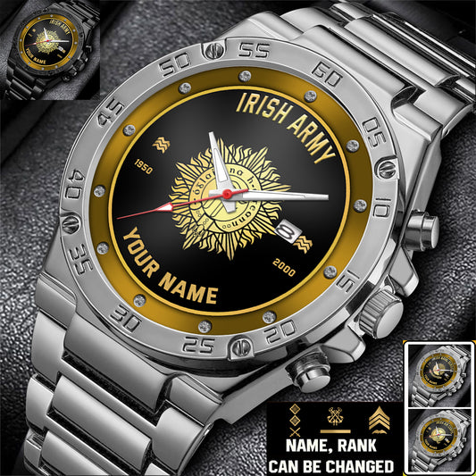 Personalized Ireland Soldier/ Veteran With Name, Rank And Year Gentleman Stainless Steel Watch - 17387136
