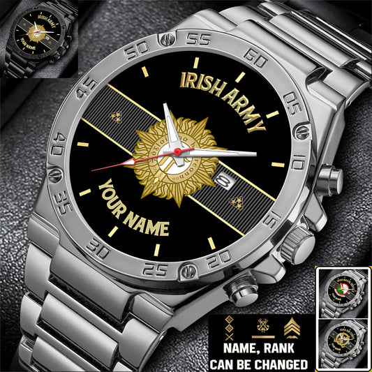 Personalized Ireland Soldier/ Veteran With Name And Rank Gentleman Stainless Steel Watch - 17388000