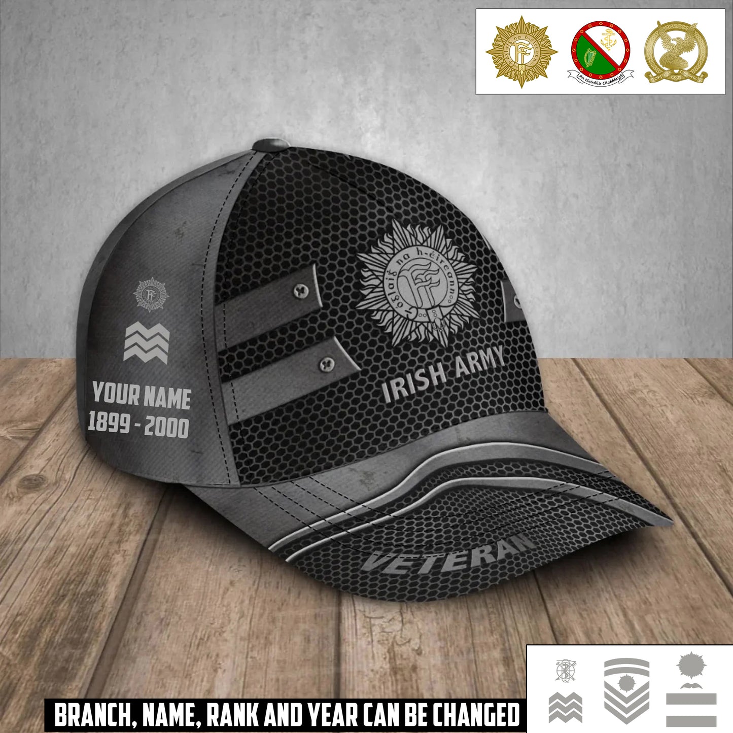 Personalized Rank, Year And Name Ireland Soldier/Veterans Baseball Cap - 17386272