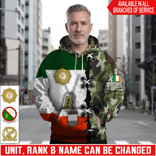 Personalized Ireland Soldier/Veteran Camo with Name and Rank Hoodie All Over Printed - 17616096
