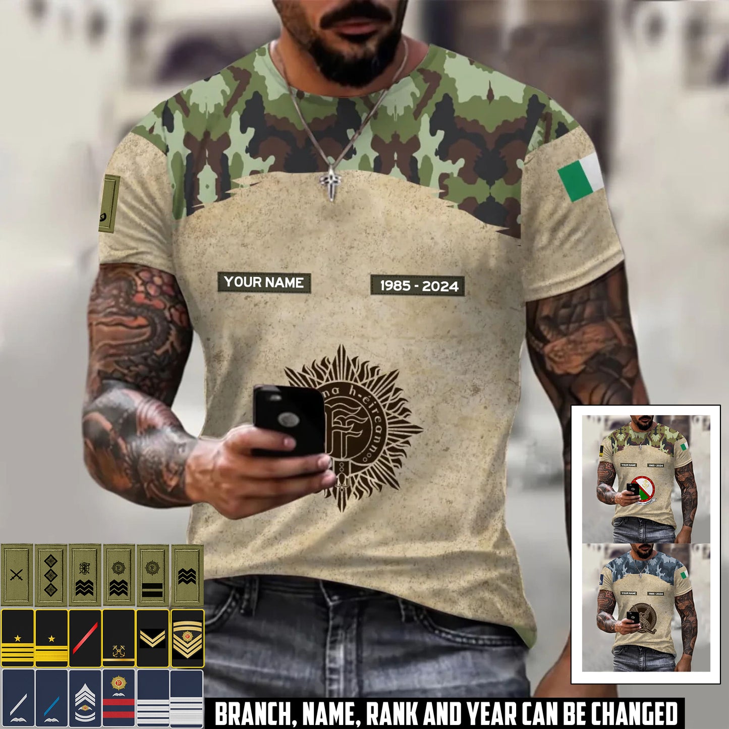 Personalized Ireland Soldier/Veteran Camo with Name, Year and Rank T-Shirt All Over Printed - 1720051201