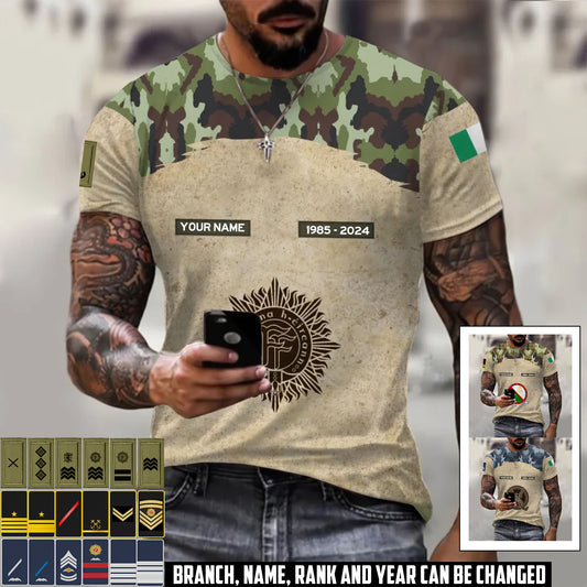 Personalized Ireland Soldier/Veteran Camo with Name, Year and Rank T-Shirt All Over Printed - 1720051201