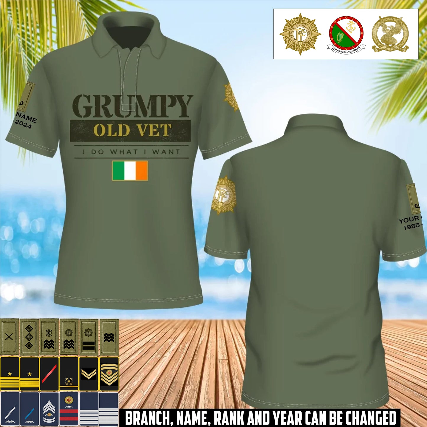 Personalized Ireland Soldier/Veteran Camo with Name, Year and Rank POLO All Over Printed - 17411328