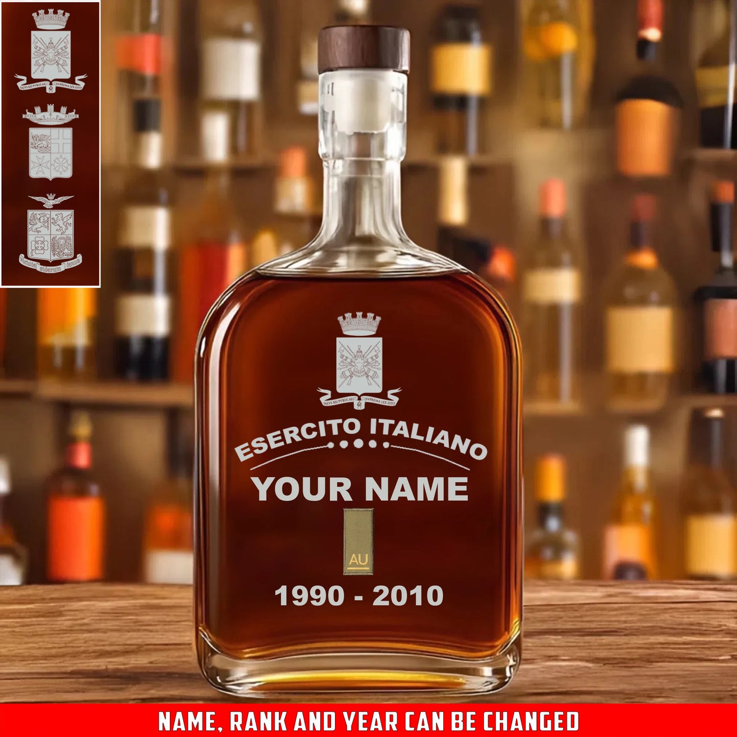 Personalized Italy Soldier/ Veteran With Rank, Name And Year Whiskey Bottle Glass - 17727552