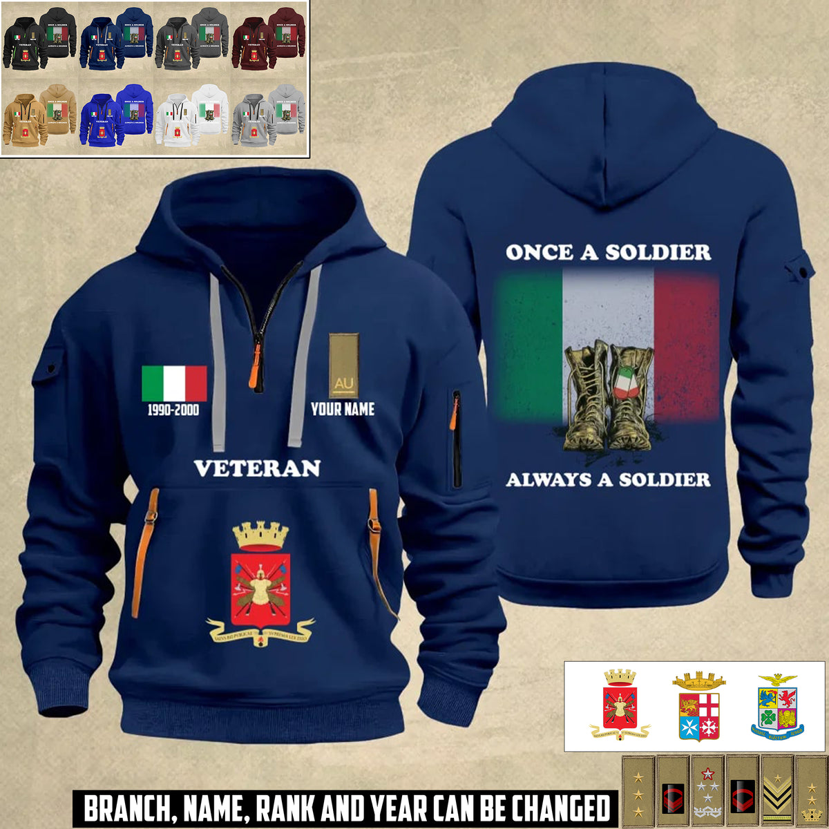 Personalized Italy Soldier/ Veteran With Name, Year And Rank Zip Hoodie Multicolor - 17356032