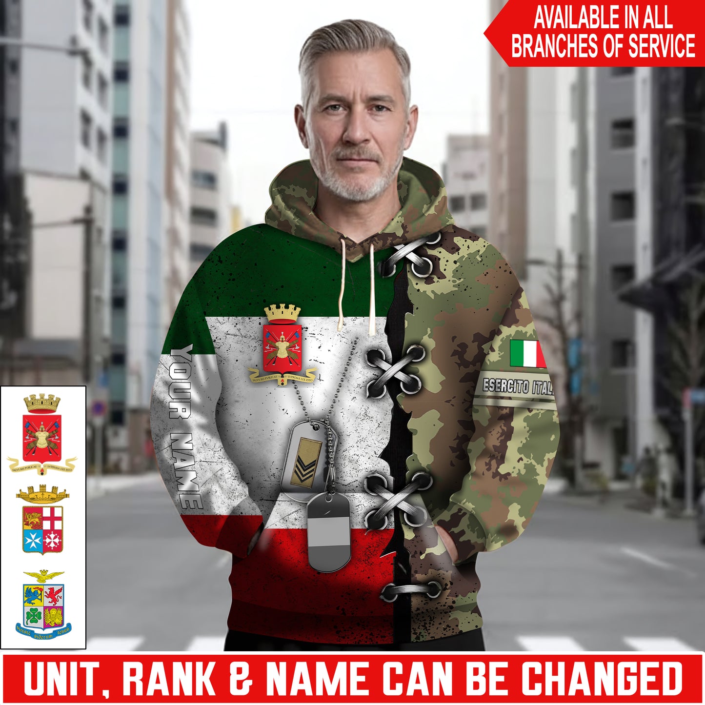 Personalized Italy Soldier/Veteran Camo with Name and Rank Hoodie All Over Printed - 17616096
