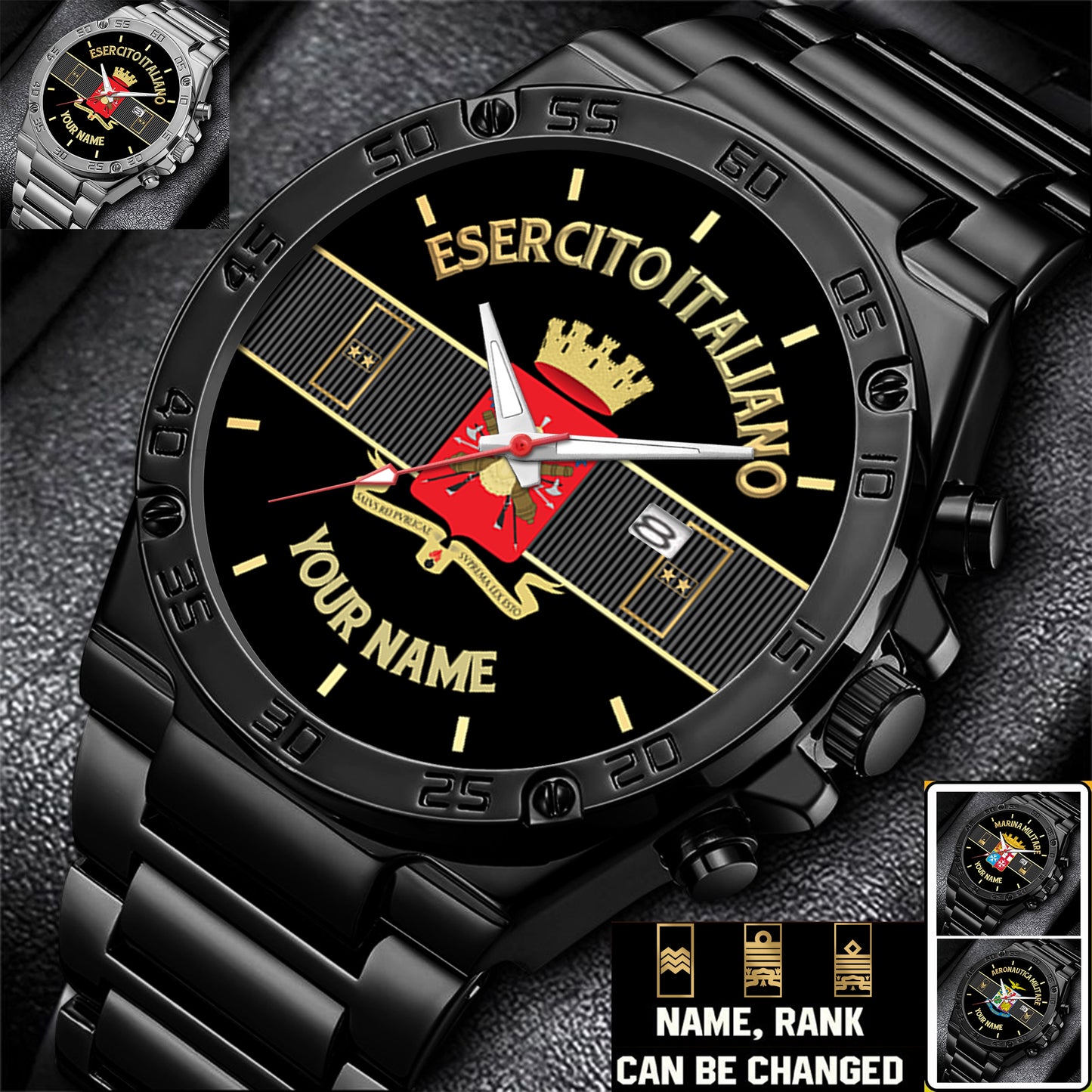 Personalized Italy Soldier/ Veteran With Name And Rank Gentleman Stainless Steel Watch - 17388000
