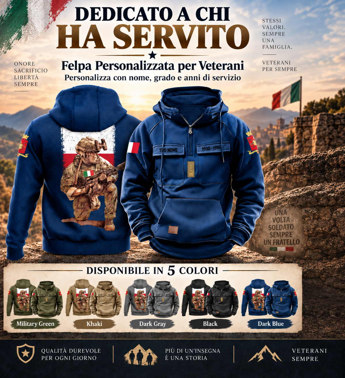Personalized Italy Soldier/Veteran Vintage Hoodie All Over Printed - 27062401QA