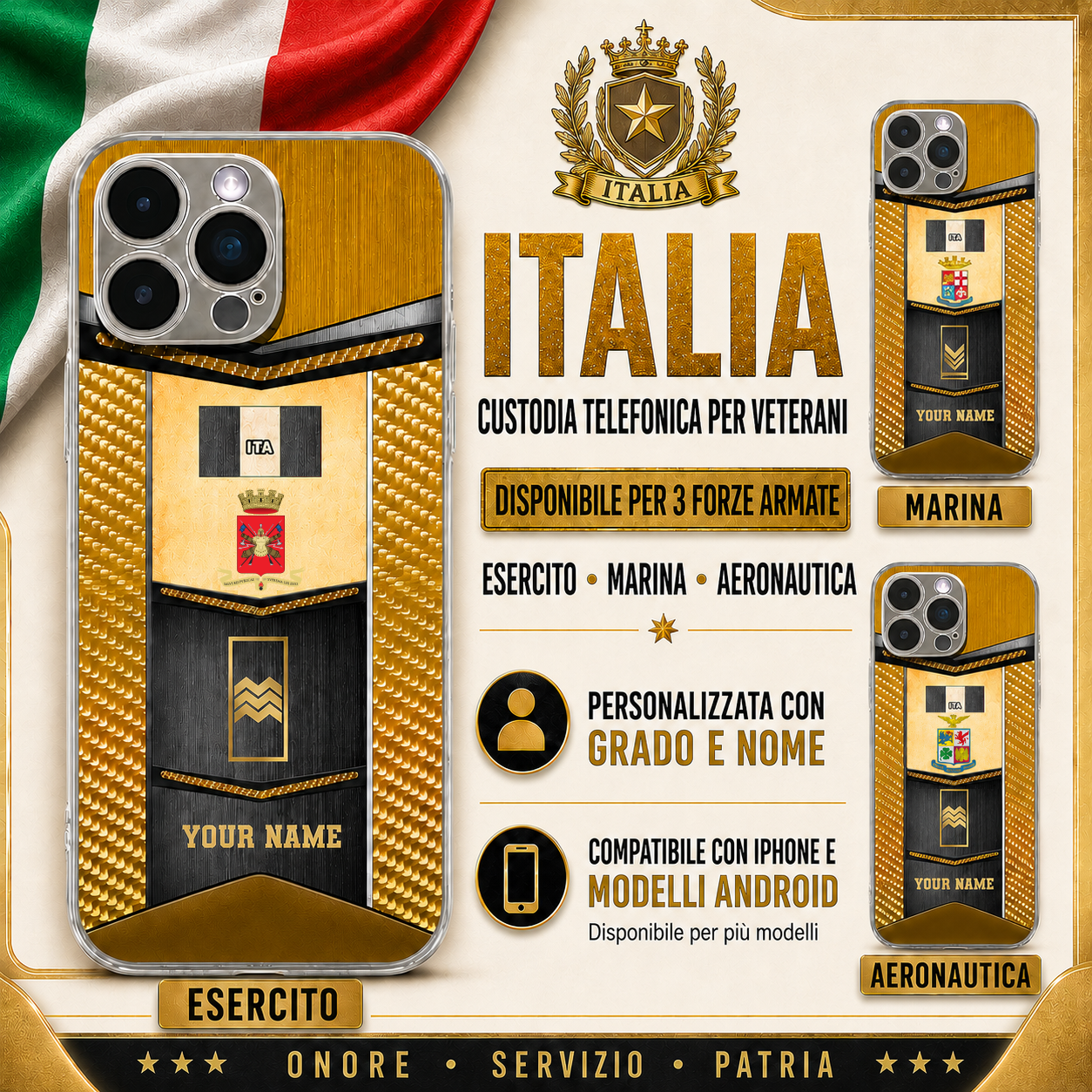 Personalized Italia Soldier/Veterans With Rank And Name Phone Case Printed - 16980192