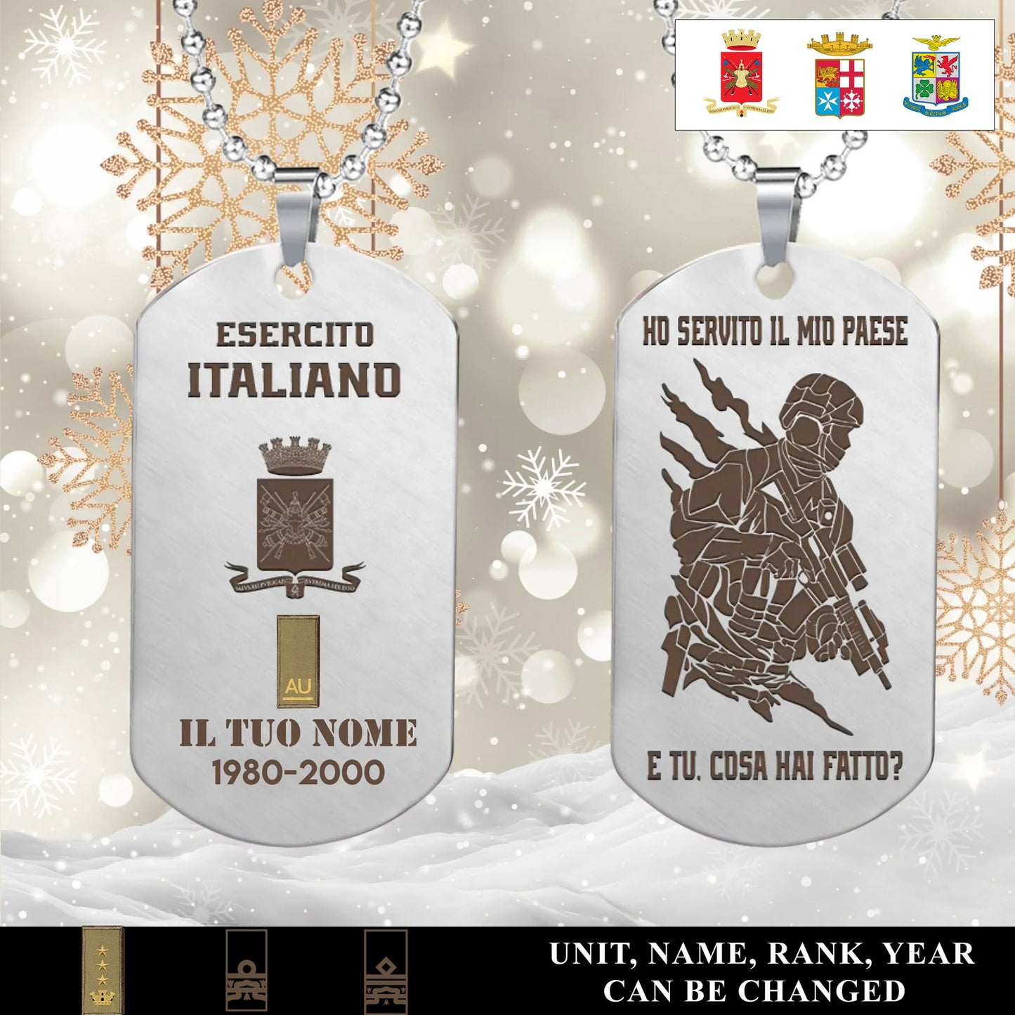 Personalized Italy Soldier/Veteran with Rank, Name & Year Dog Tag Necklace - 1763942401