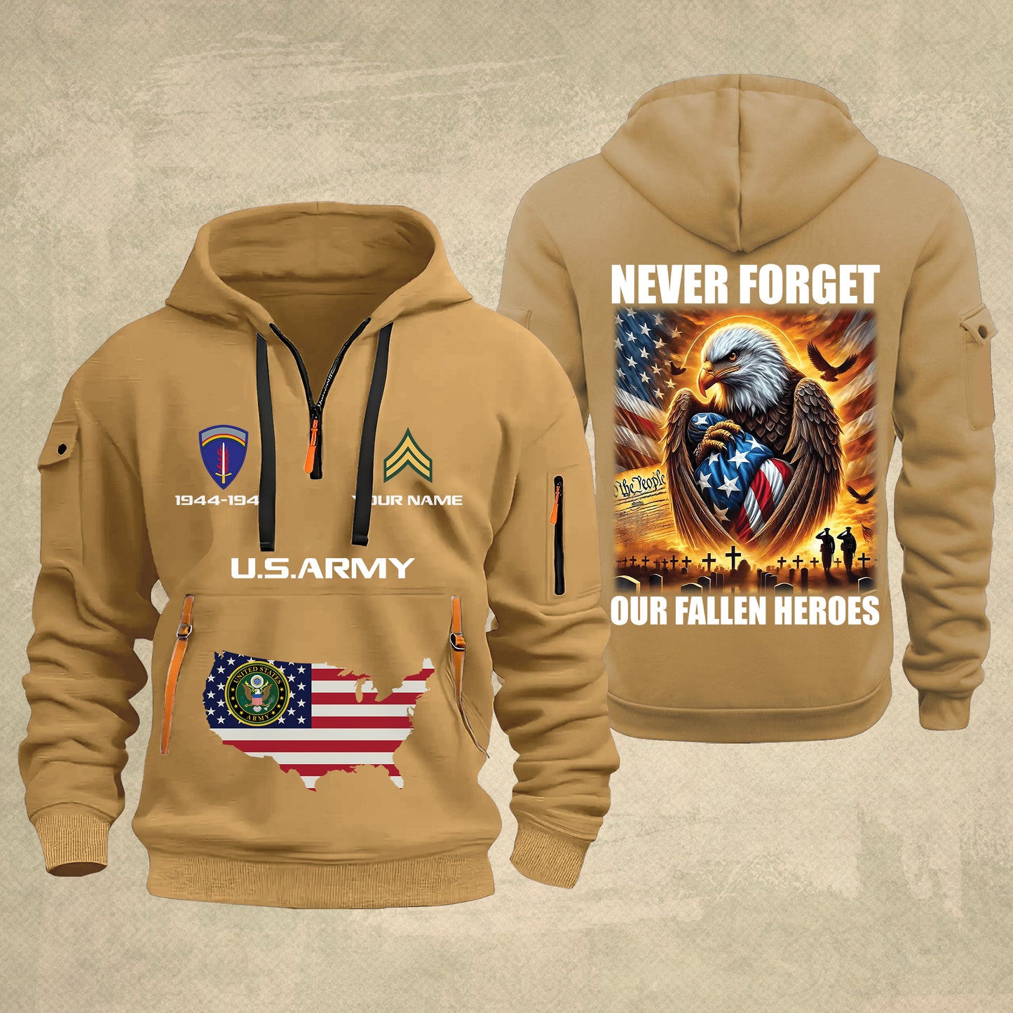 Army Division - Never Forget Our Fallen Heroes 250th USA – Personalized Zip Hoodie Multicolor, 4th of July Zip Hoodie Multicolor, Custom Military Zip Hoodie Multicolor - 17692128