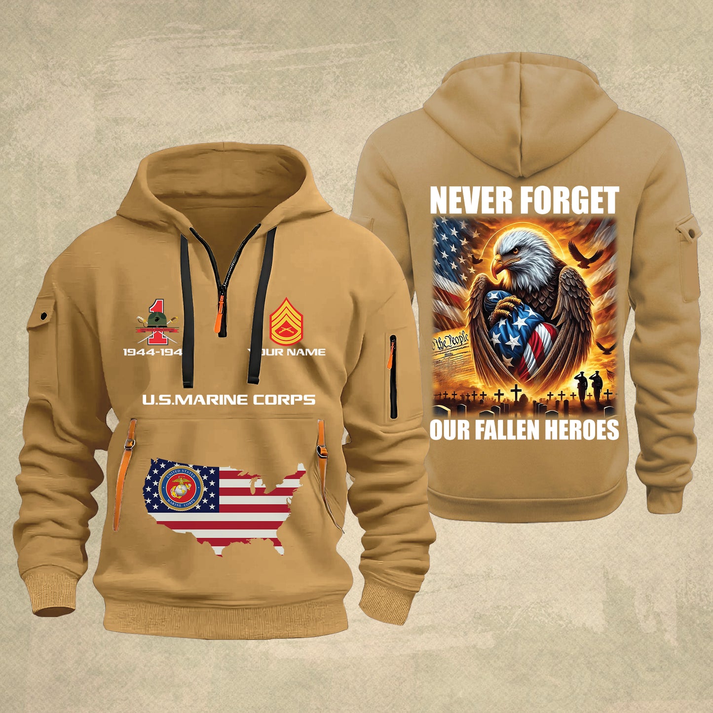 Marines Battalions - Never Forget Our Fallen Heroes 250th USA – Personalized Zip Hoodie Multicolor, 4th of July Zip Hoodie Multicolor, Custom Military Zip Hoodie Multicolor - 17692128