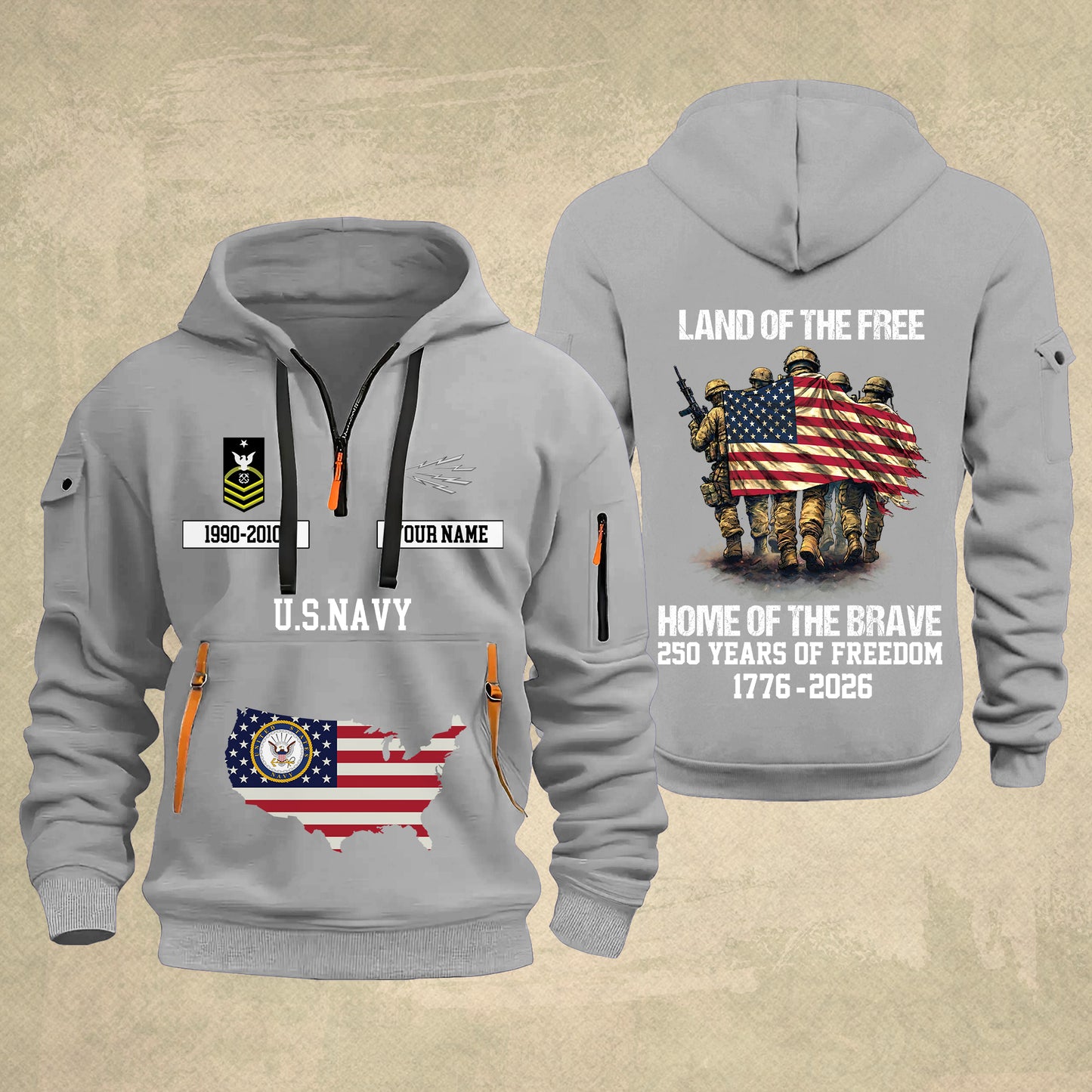 Navy Rating - Land Of The Free Home Of The Brave – Personalized Zip Hoodie Multicolor, Custom Rank Unit Military Branch Zip Hoodie Multicolor, 250th USA, 4th of July - 17700768
