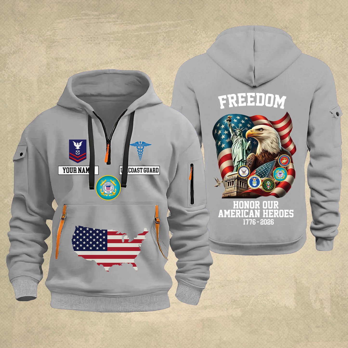 Coast Guard Rating - Freedom Honor Our American Heroes – Personalized Multicolor Zip Hoodie | Custom Military Branch | 250th Anniversary | 4th of July - 17699904
