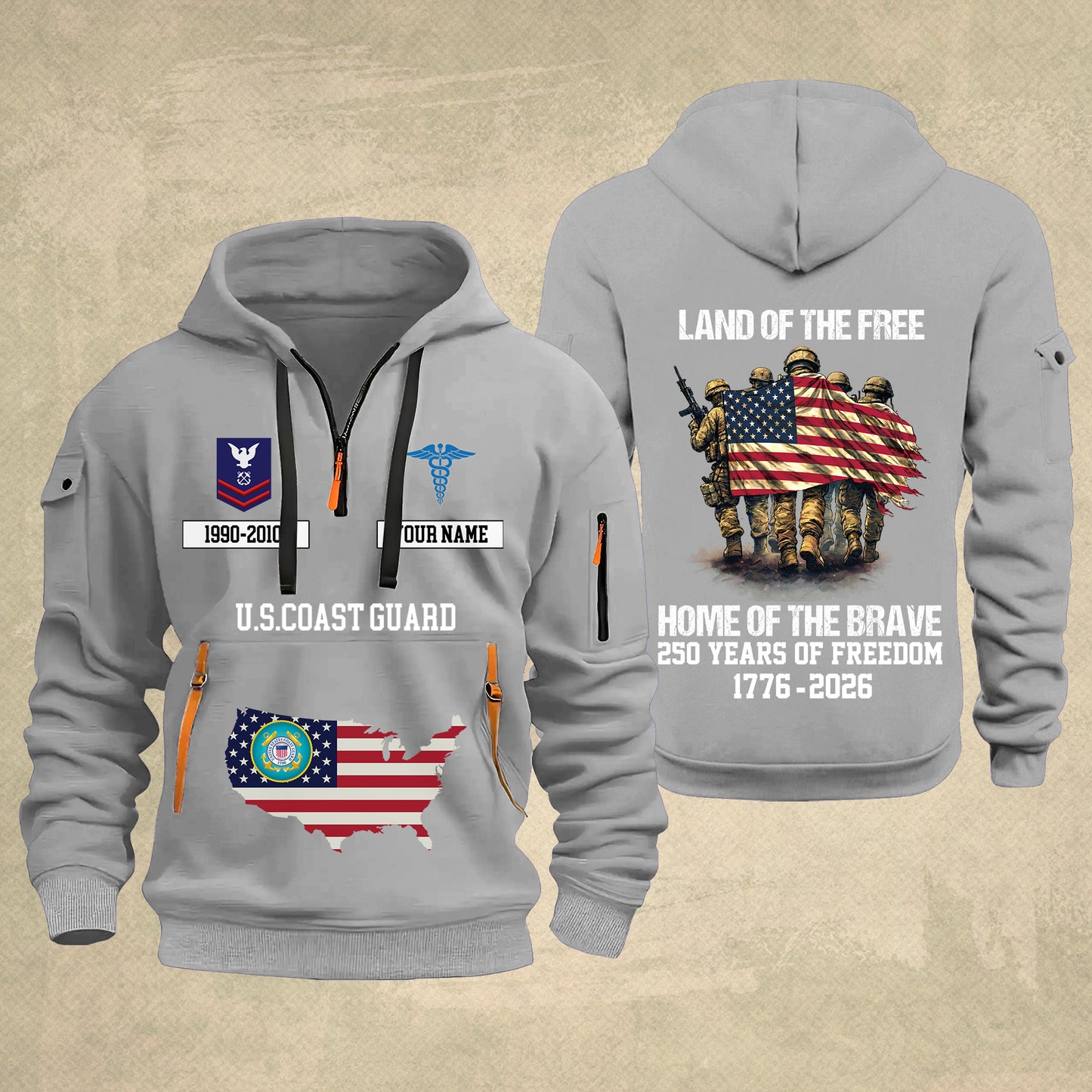 Coast Guard Rating - Land Of The Free Home Of The Brave – Personalized Zip Hoodie Multicolor, Custom Rank Unit Military Branch Zip Hoodie Multicolor, 250th USA, 4th of July - 17700768
