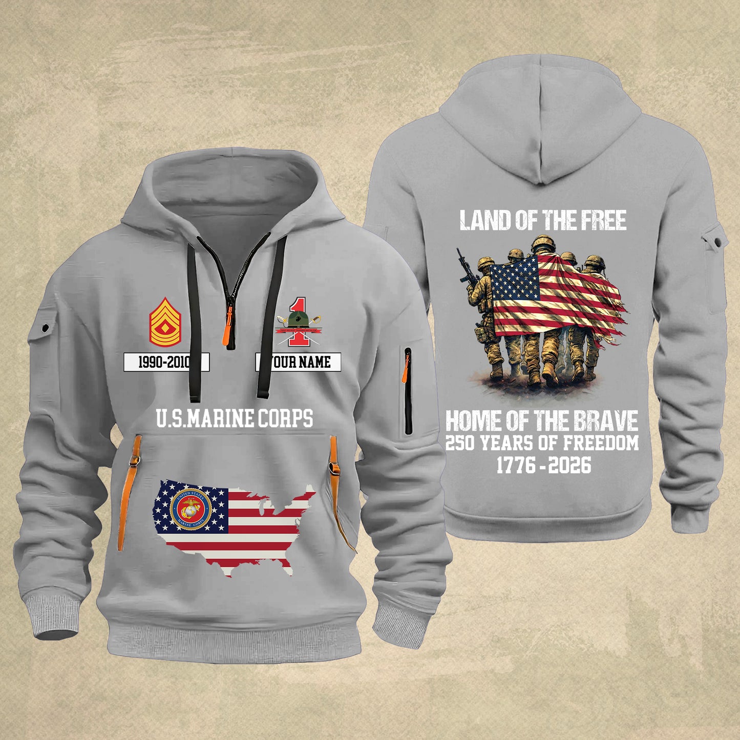 Marines Battalions - Land Of The Free Home Of The Brave – Personalized Zip Hoodie Multicolor, Custom Rank Unit Military Branch Zip Hoodie Multicolor, 250th USA, 4th of July - 17700768