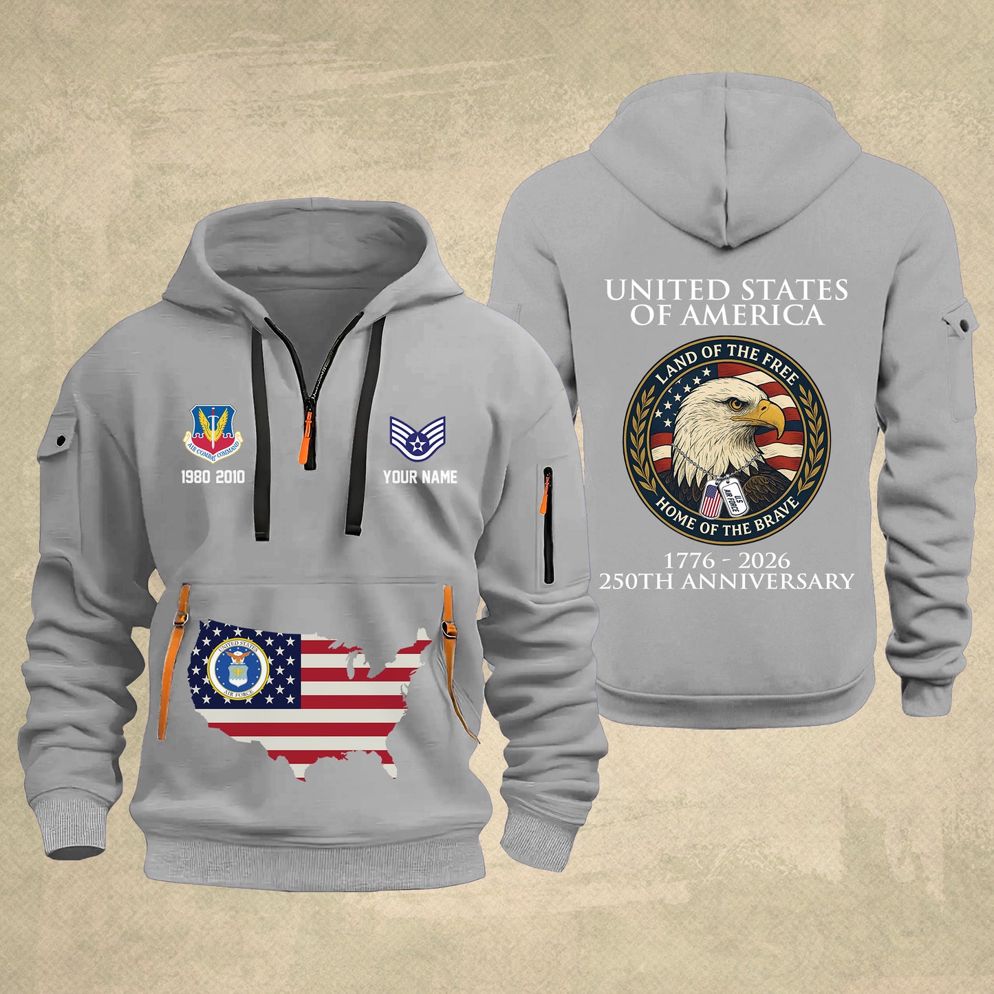 Air Force Command - Personalized 250th America Anniversary Zip Hoodie Multicolor, Land Of The Free Home Of The Brave Zip Hoodie, Custom Military Branch Hoodie - 17691264