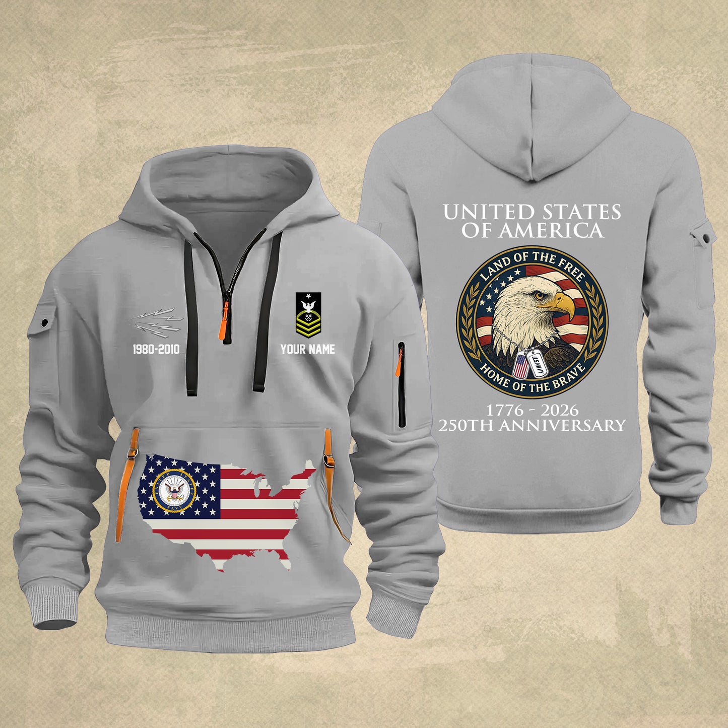 Navy Rating - Personalized 250th America Anniversary Zip Hoodie Multicolor, Land Of The Free Home Of The Brave Zip Hoodie, Custom Military Branch Hoodie - 17691264