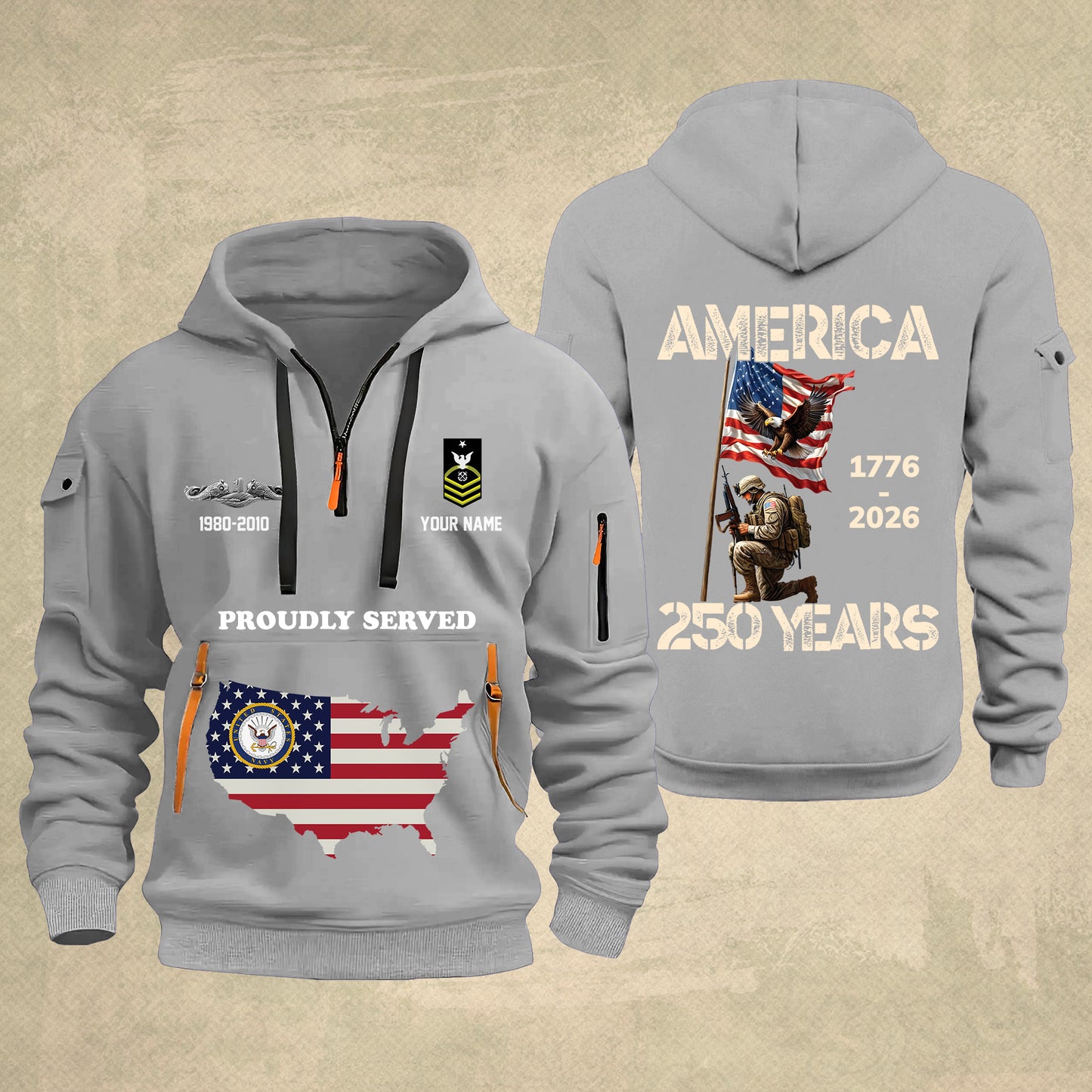 Navy Badge - Personalized America 250 Years Zip Hoodie Multicolor, Custom U.S. Soldier Branch Hoodie, Happy Independence Day, 4th Of July Zip Hoodie - 1769040002