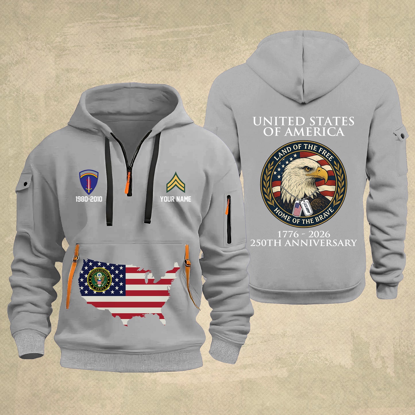 Army Division - Personalized 250th America Anniversary Zip Hoodie Multicolor, Land Of The Free Home Of The Brave Zip Hoodie, Custom Military Branch Hoodie - 17691264