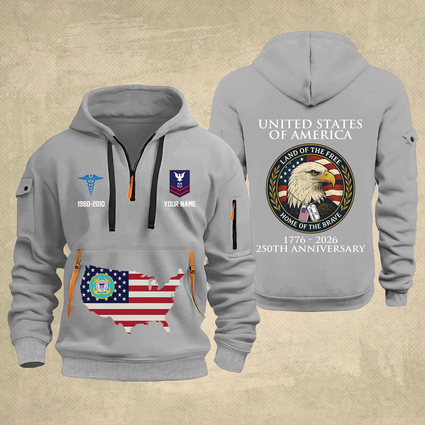 Coast Guard Rating - Personalized 250th America Anniversary Zip Hoodie Multicolor, Land Of The Free Home Of The Brave Zip Hoodie, Custom Military Branch Hoodie - 17691264