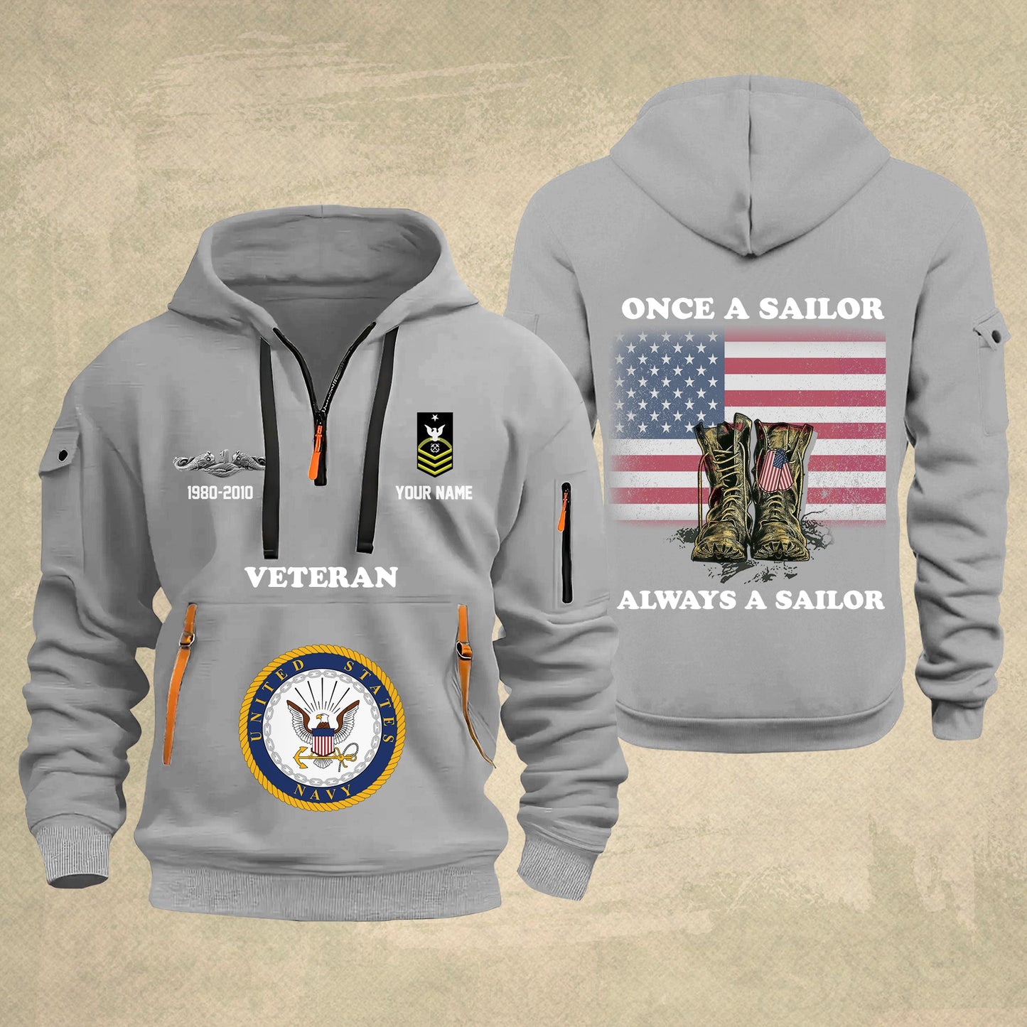 Navy Badge - Personalized US Soldier/ Veteran With Name And Rank Zip Hoodie Multicolor - 17044128