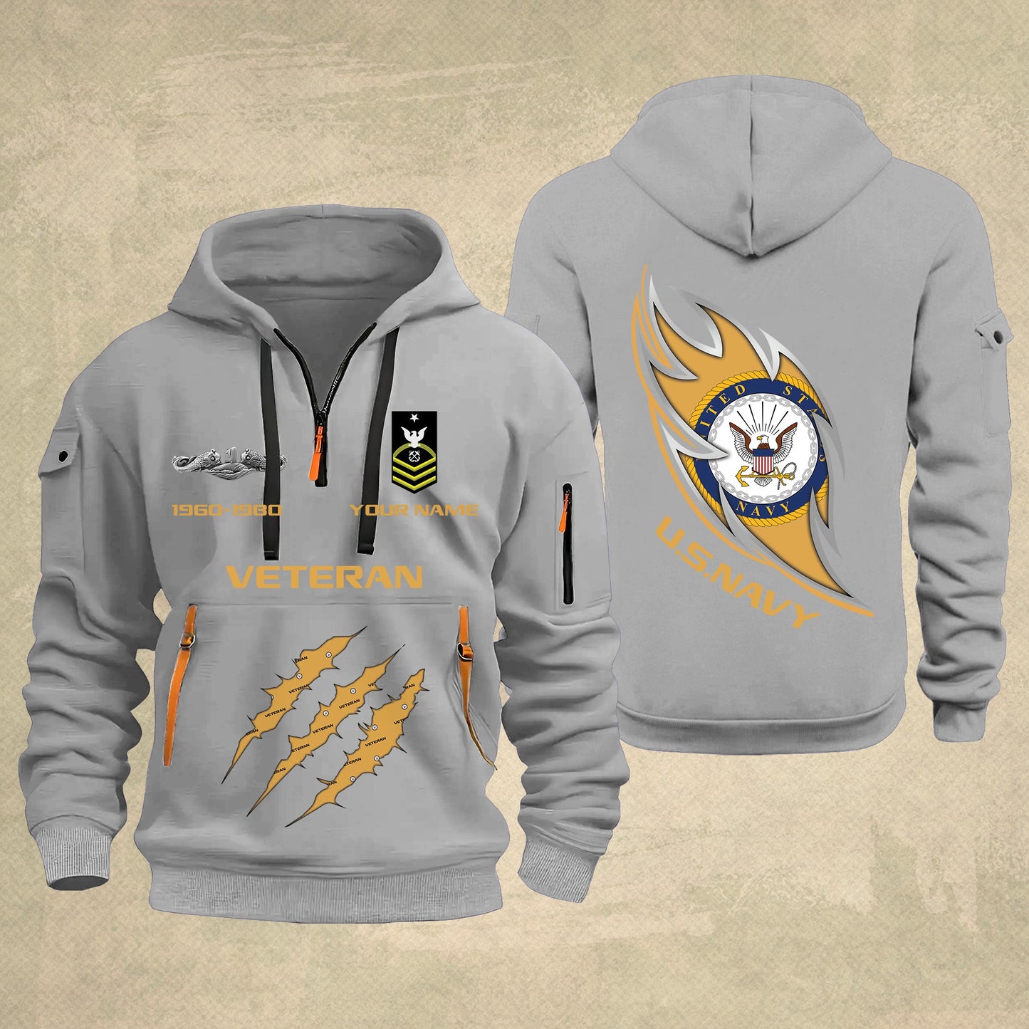 Navy Badge - Personalized US Soldier/ Veteran With Name And Rank Zip Hoodie Multicolor - 17361216