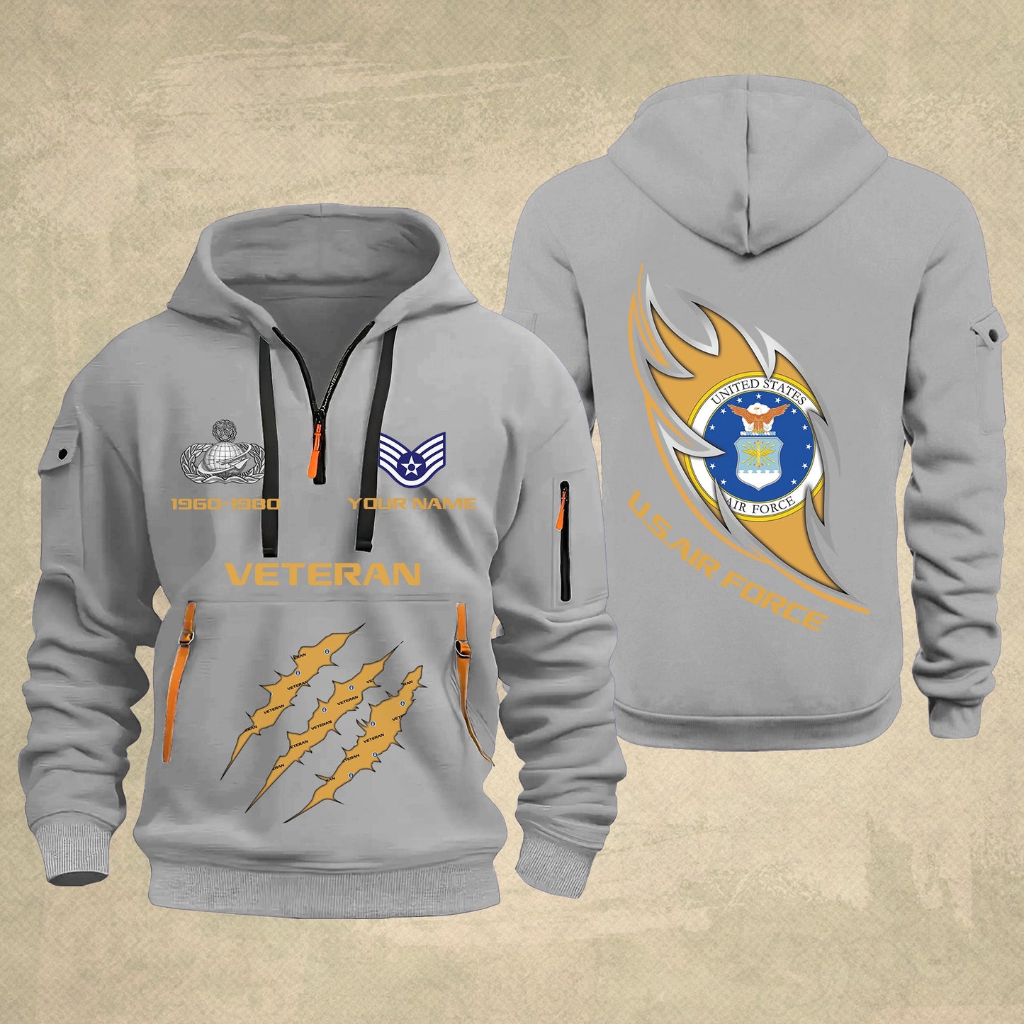 Air Force Badge - Personalized US Soldier/ Veteran With Name And Rank Zip Hoodie Multicolor - 17361216