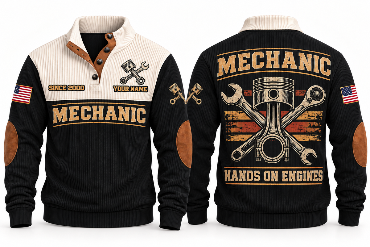 Mechanic MEC01 sports sweatshirt black, front and back with flat printed artwork