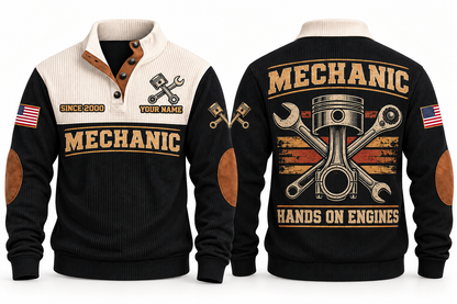 Mechanic MEC01 sports sweatshirt black, front and back with flat printed artwork