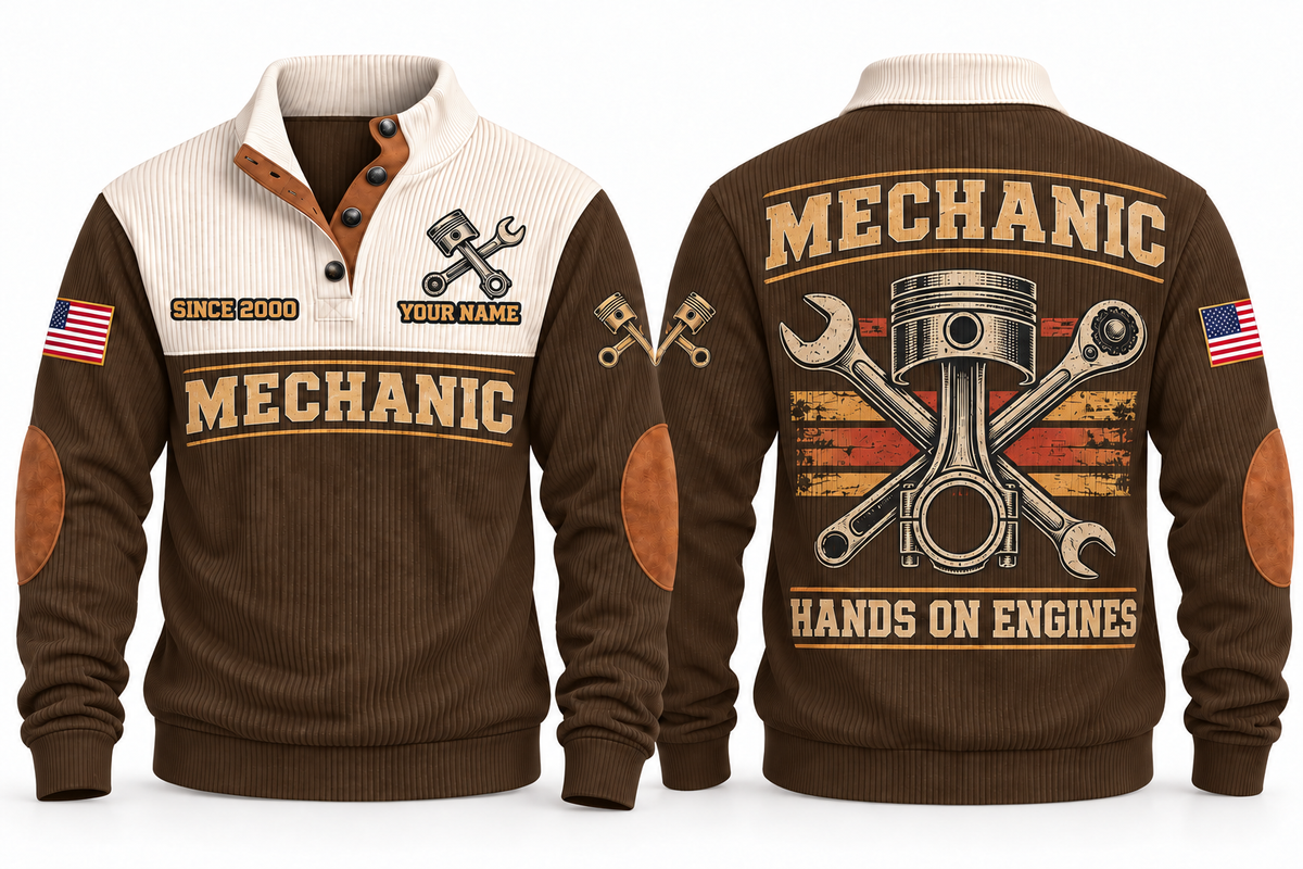 Mechanic MEC01 sports sweatshirt brown, front and back with flat printed artwork