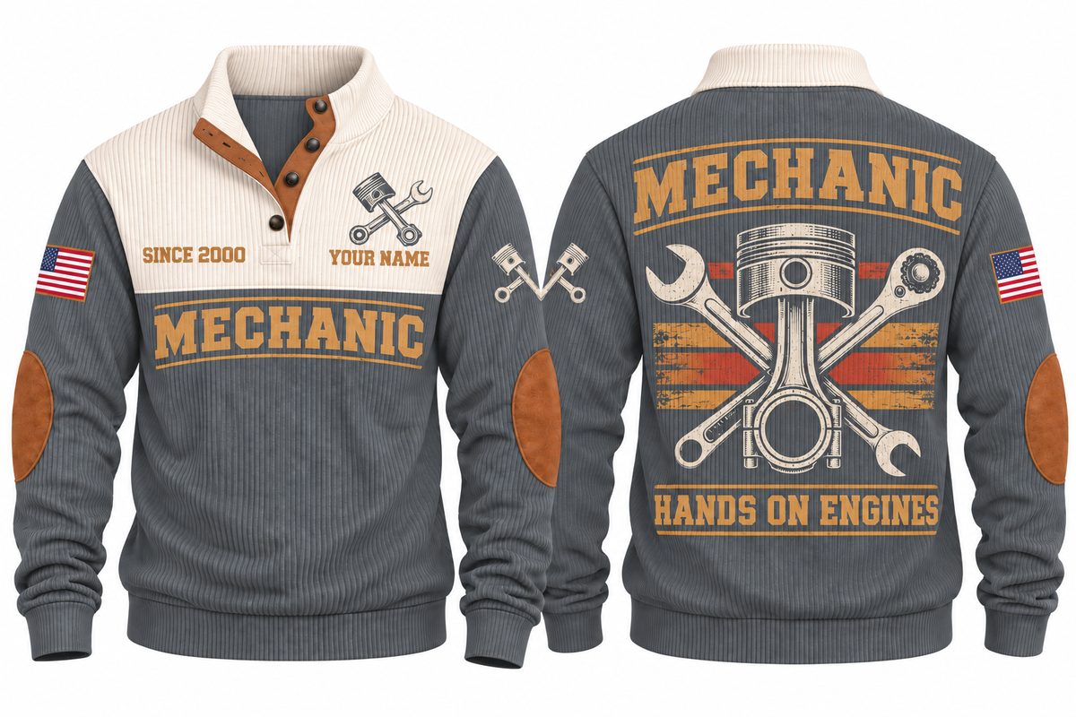 Mechanic MEC01 sports sweatshirt grey, front and back with flat printed artwork